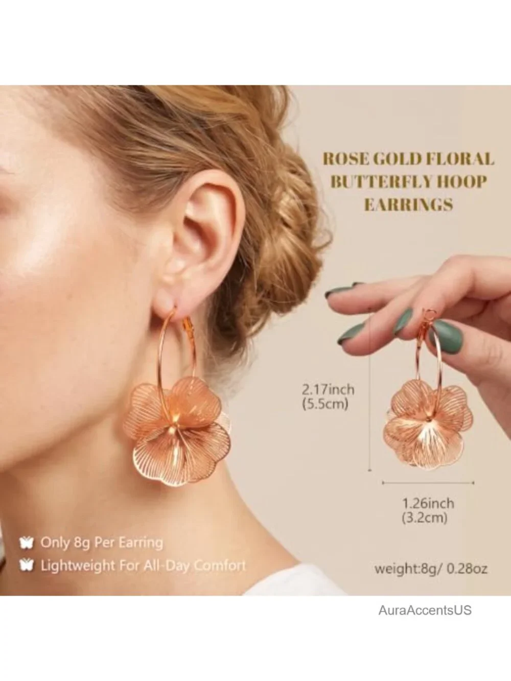 Gold Flower Dangle Earrings Women Floral Hoop Trendy Jewelry Lightweight